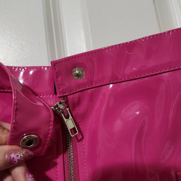 Barbie core Pink Vinyl Pencil Skirt with Silver Hardware - Picture 2 of 8